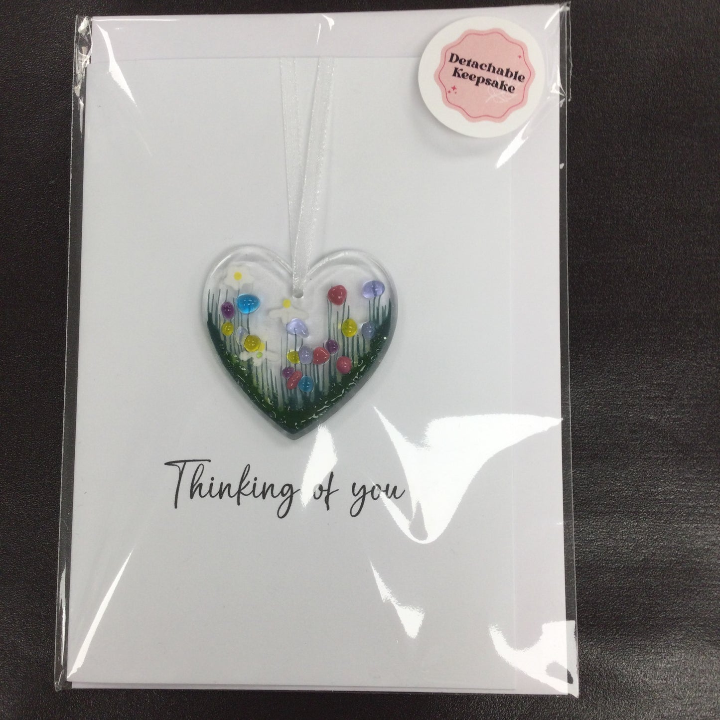 Pam Peters: Thinking of You Card with Fused Glass Heart Hanging