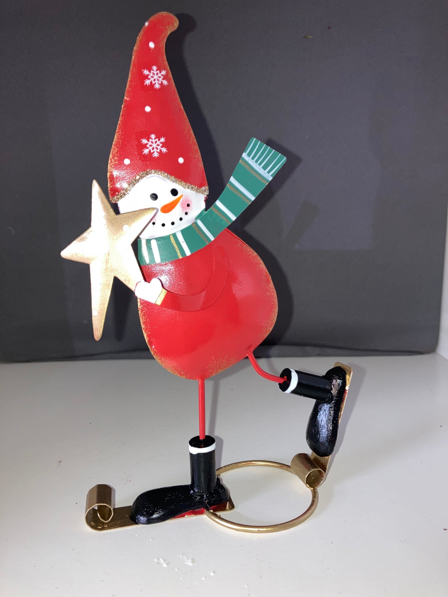 Small Metal Skiing Snowman