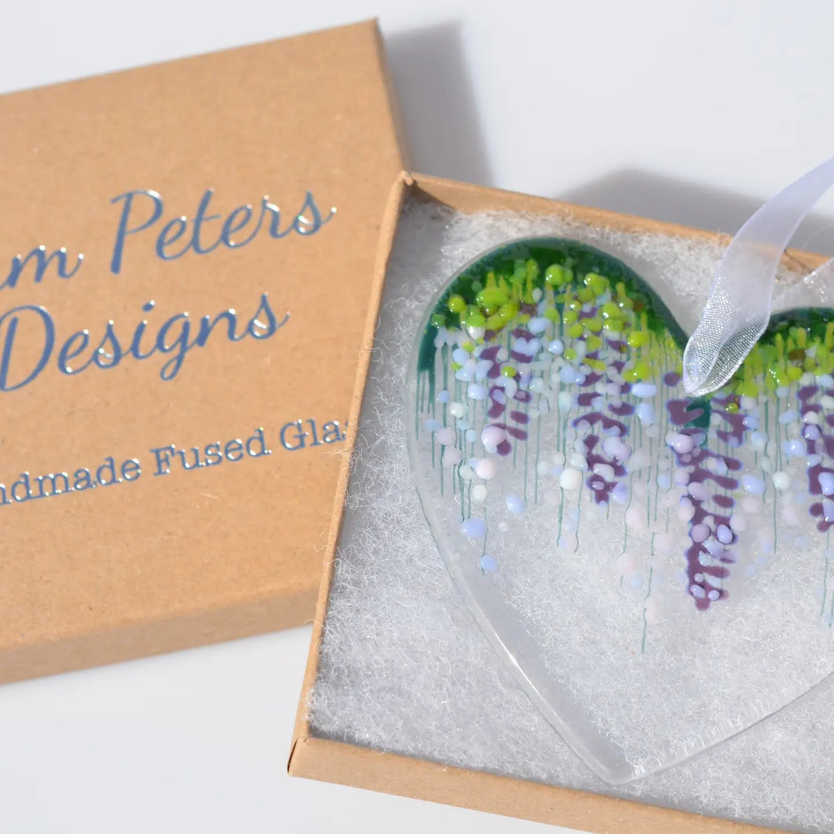 Fused Glass Wisteria Heart Hanging