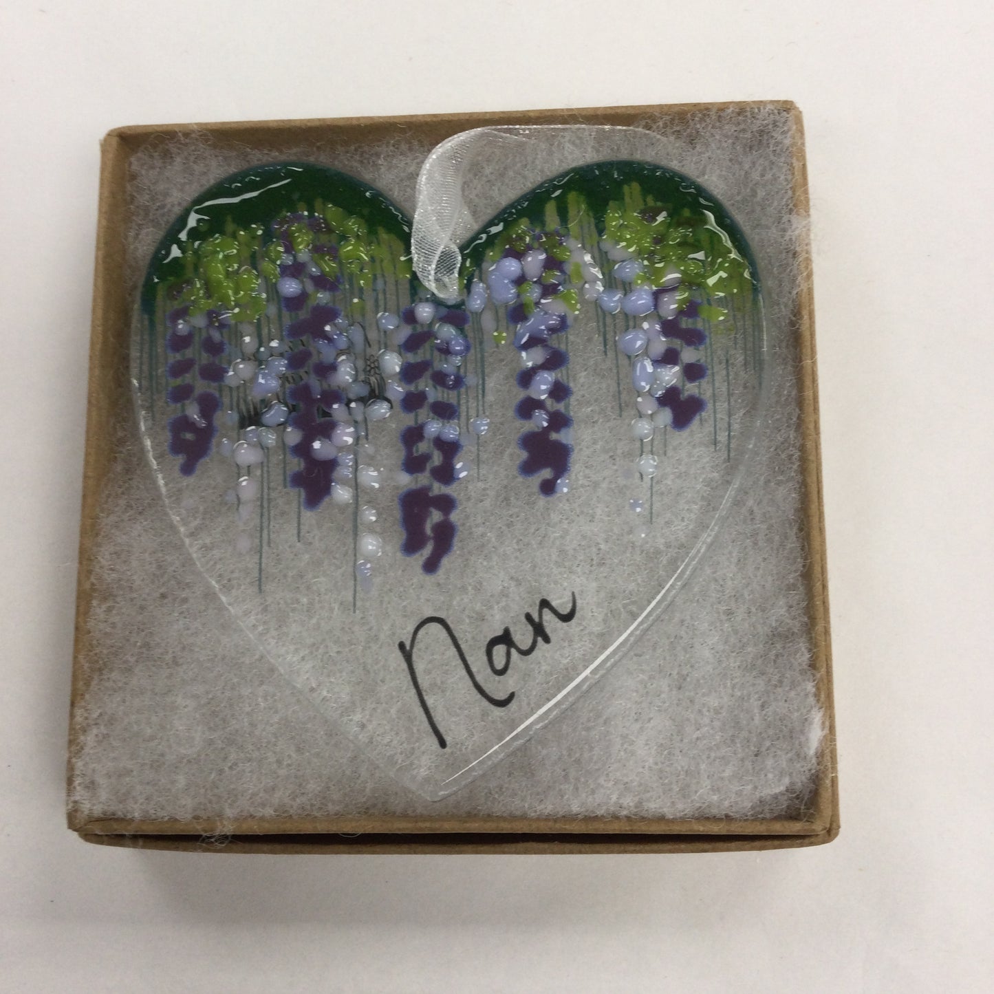 Fused Glass Wisteria Heart Hanging (Nan)