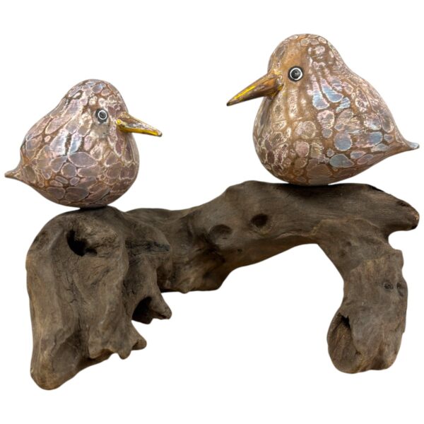 Mother and Chick Painted Abstract Birds on root