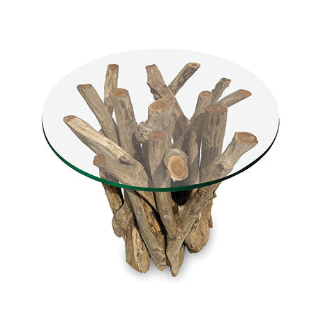 Root Driftwood Side Table with 60cm Glass