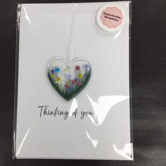 Pam Peters: Thinking of You Card with Fused Glass Heart Hanging