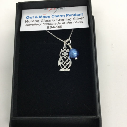 Owl and Moon Charm Pendant