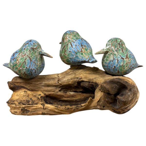 Three Painted Abstract Birds on root
