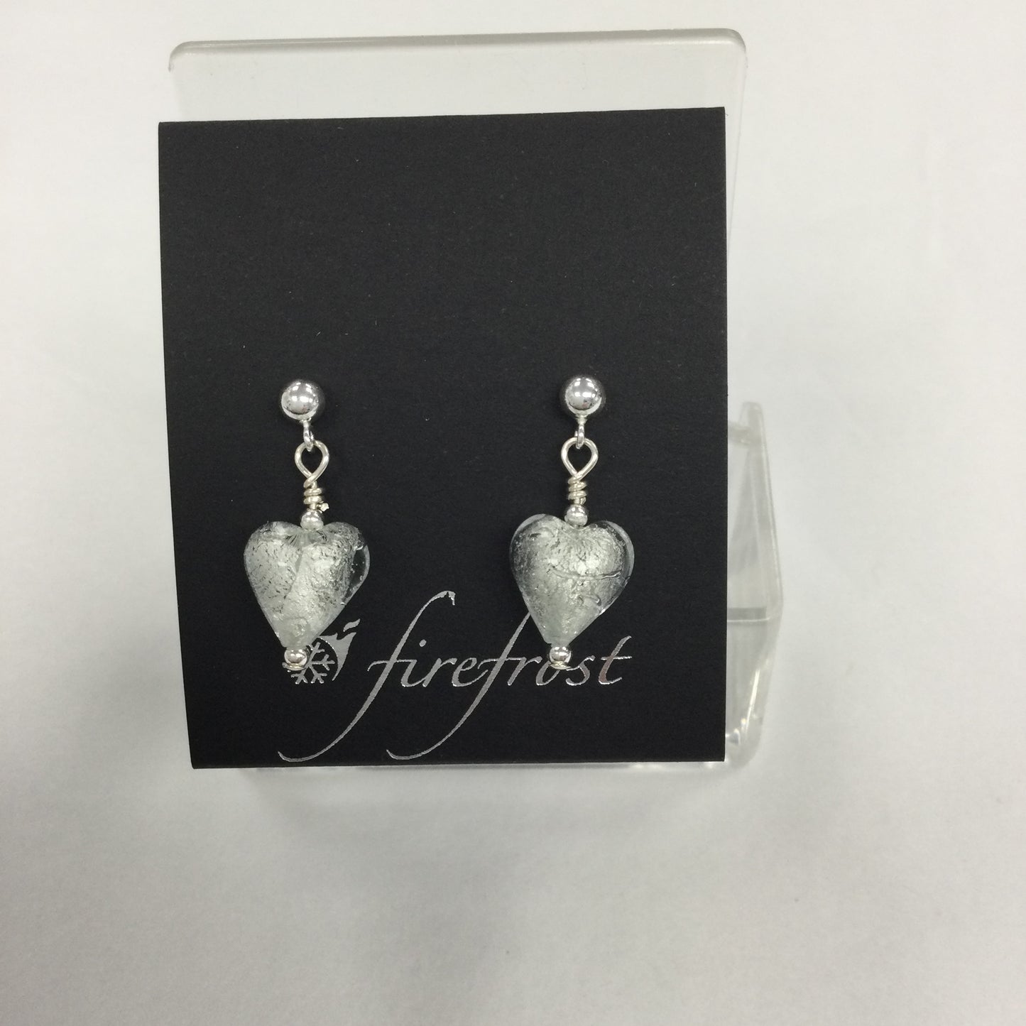 Silver, Murano Glass Heart Earrings