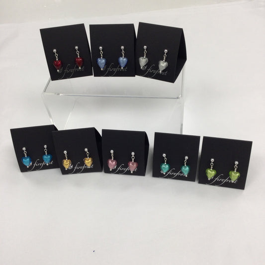 Silver, Murano Glass Heart Earrings