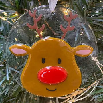 Handmade Fused Glass Reindeer Tree Decoration