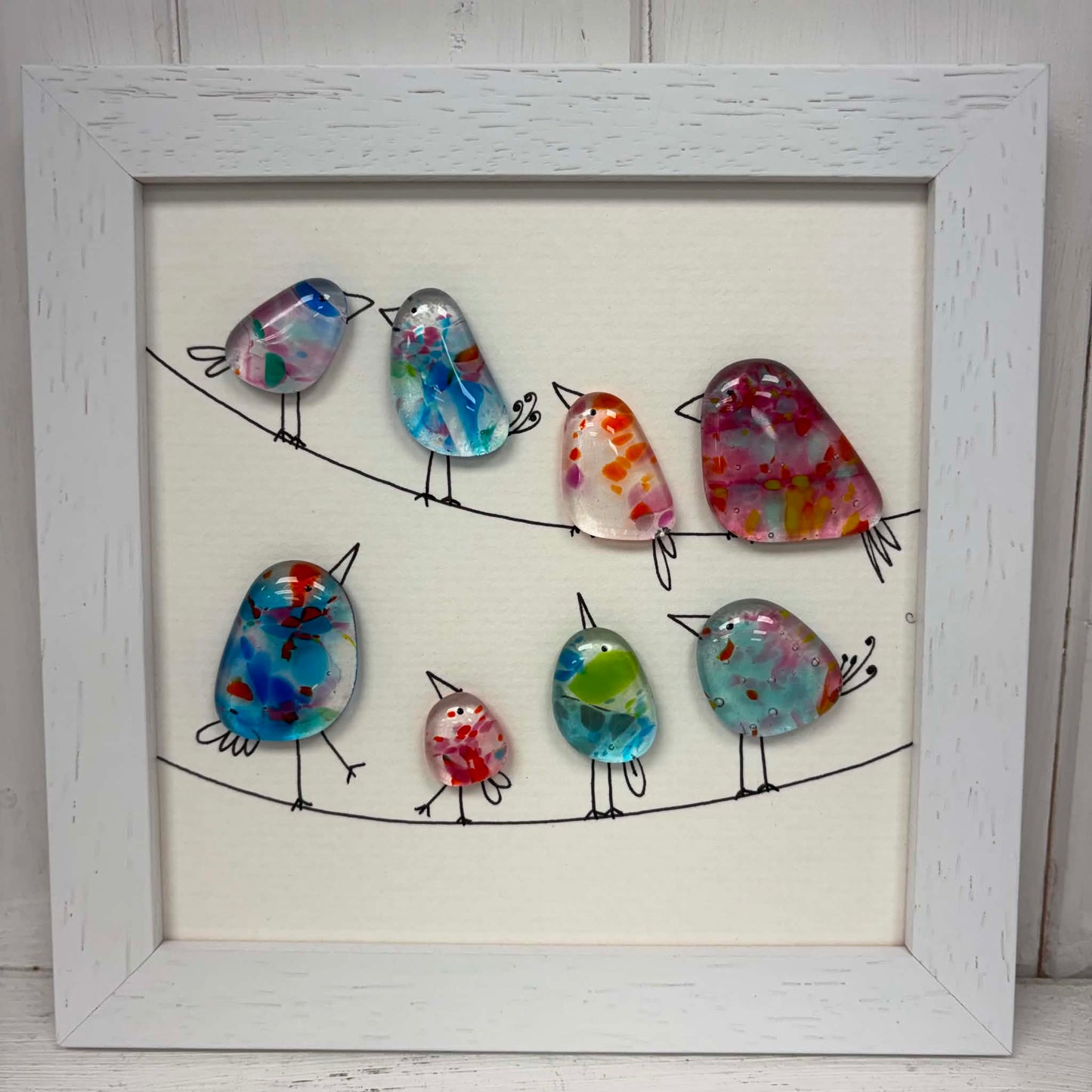Fused Glass Art: BIRDS 0N A LINE