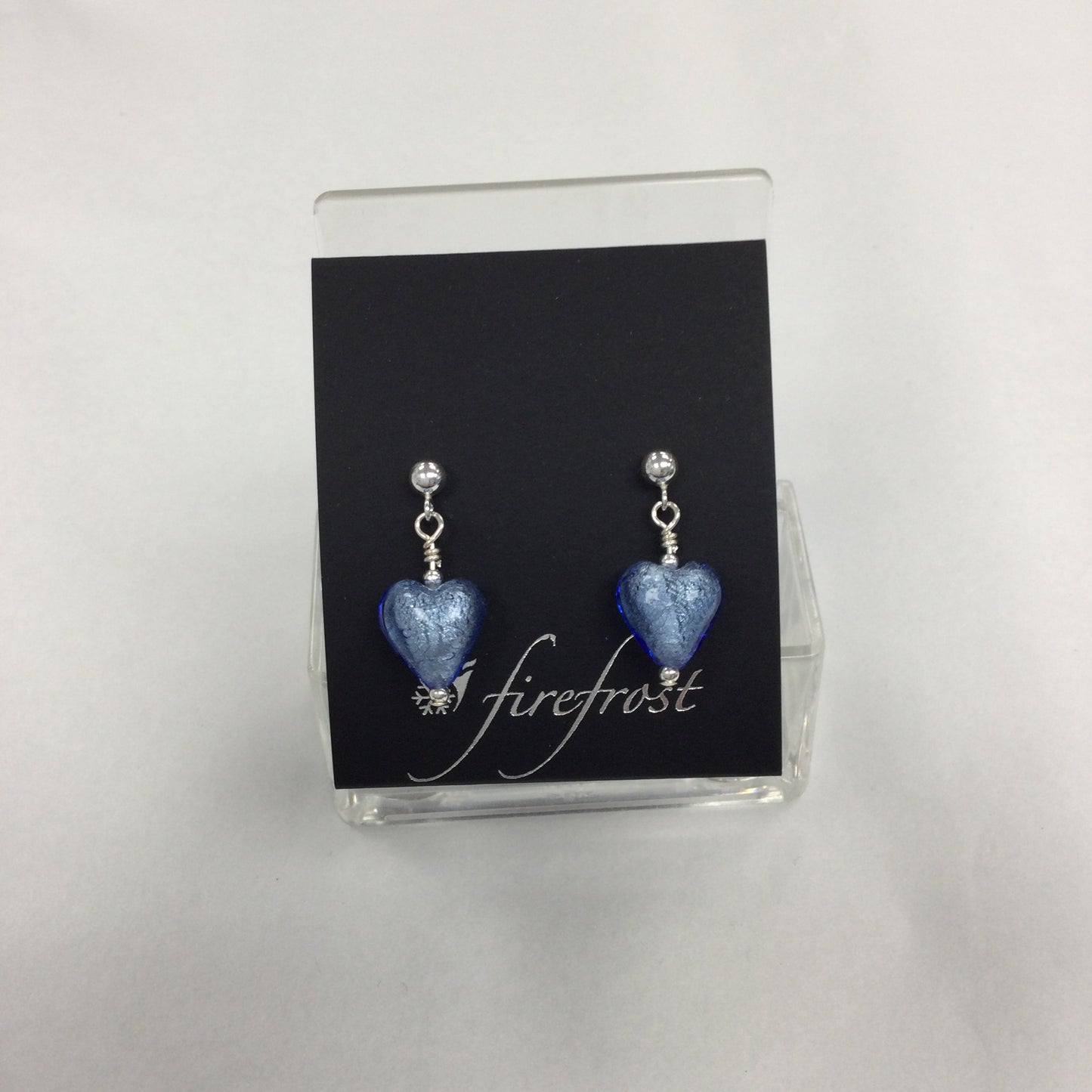 Silver, Murano Glass Heart Earrings