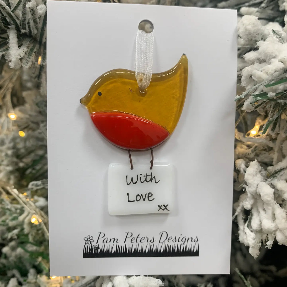 Christmas Robin with letter - fused glass