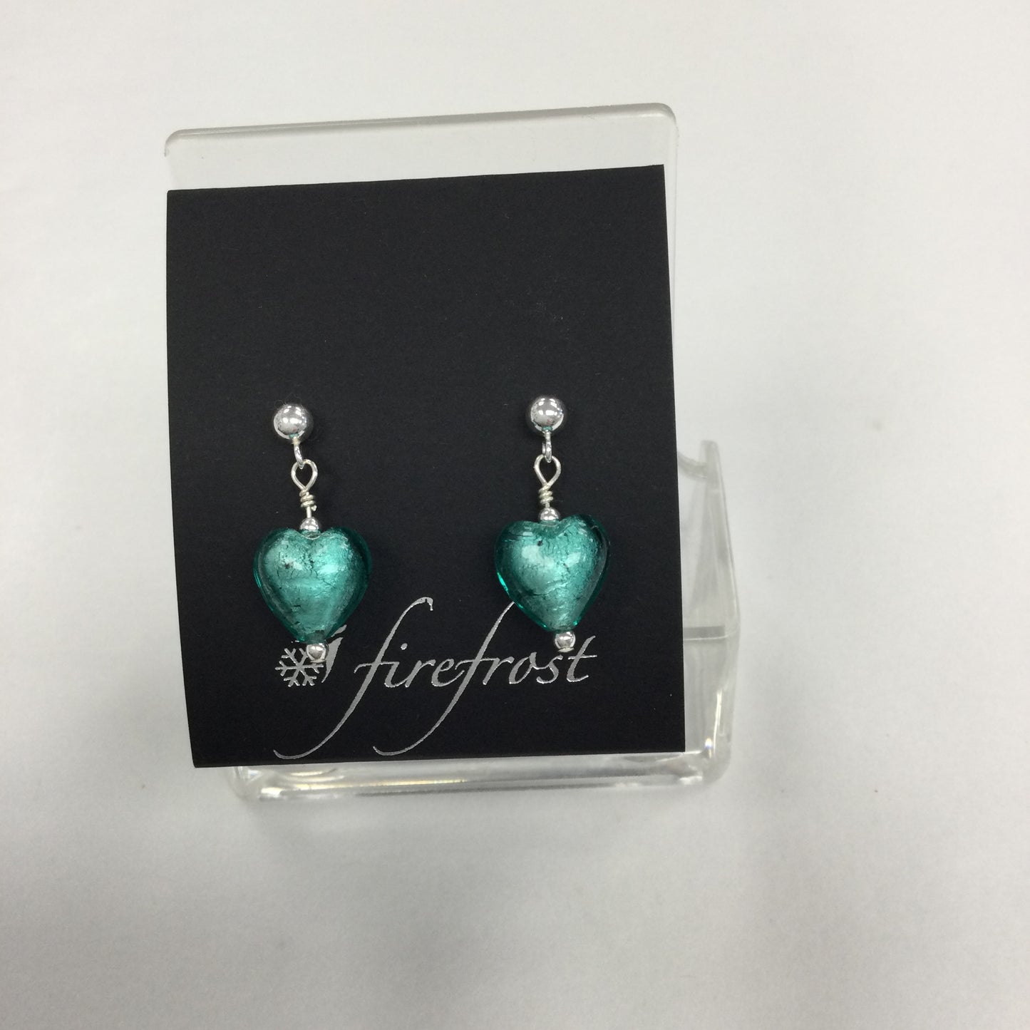 Silver, Murano Glass Heart Earrings