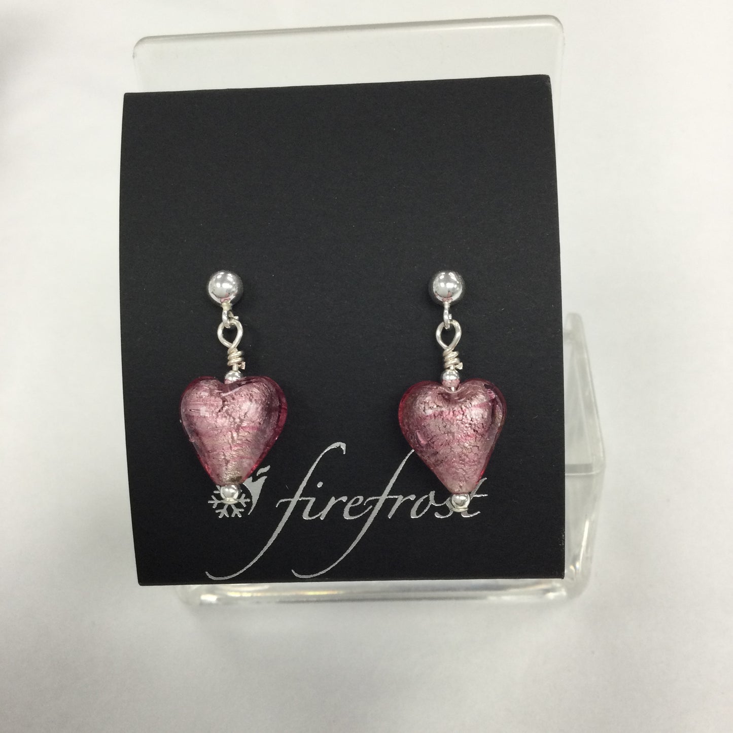 Silver, Murano Glass Heart Earrings