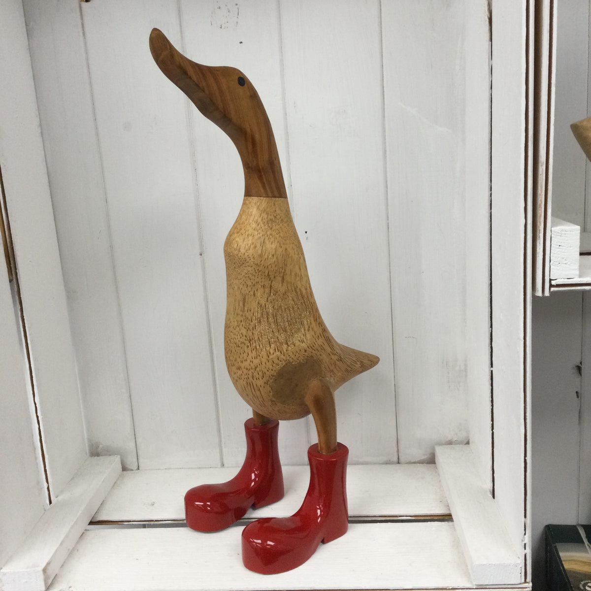 Wooden Duck with red boots