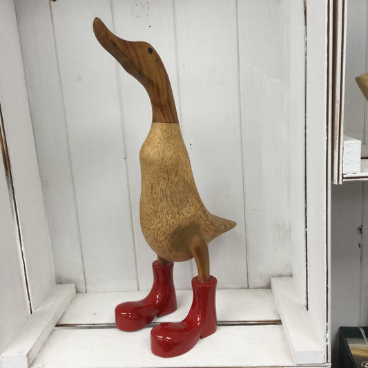 Wooden Duck with red boots
