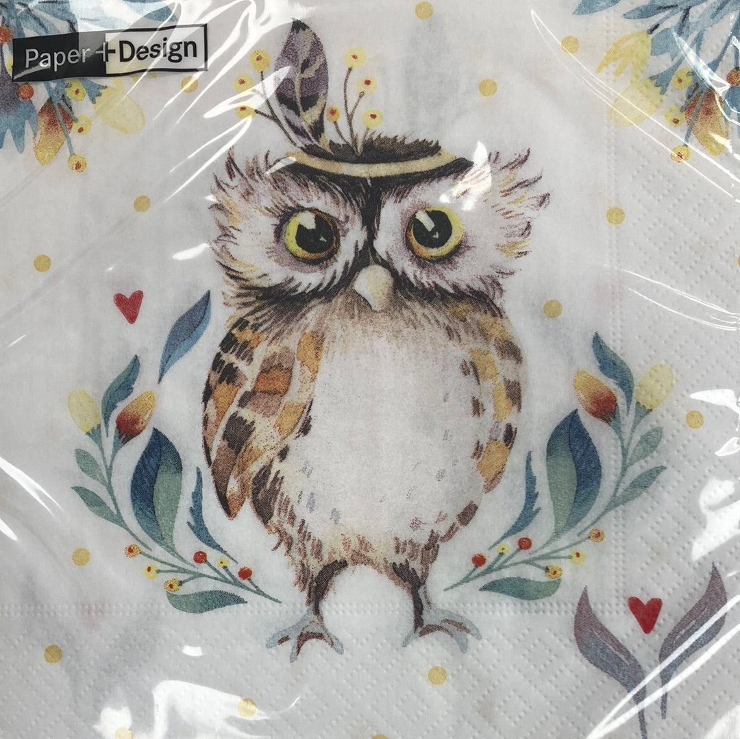 Flower Owl Napkins 33cm