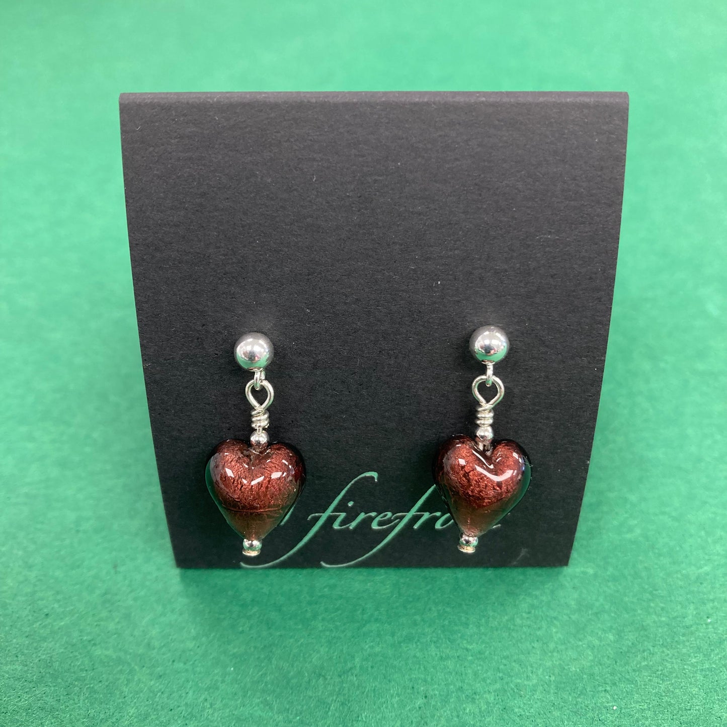 Silver, Murano Glass Heart Earrings