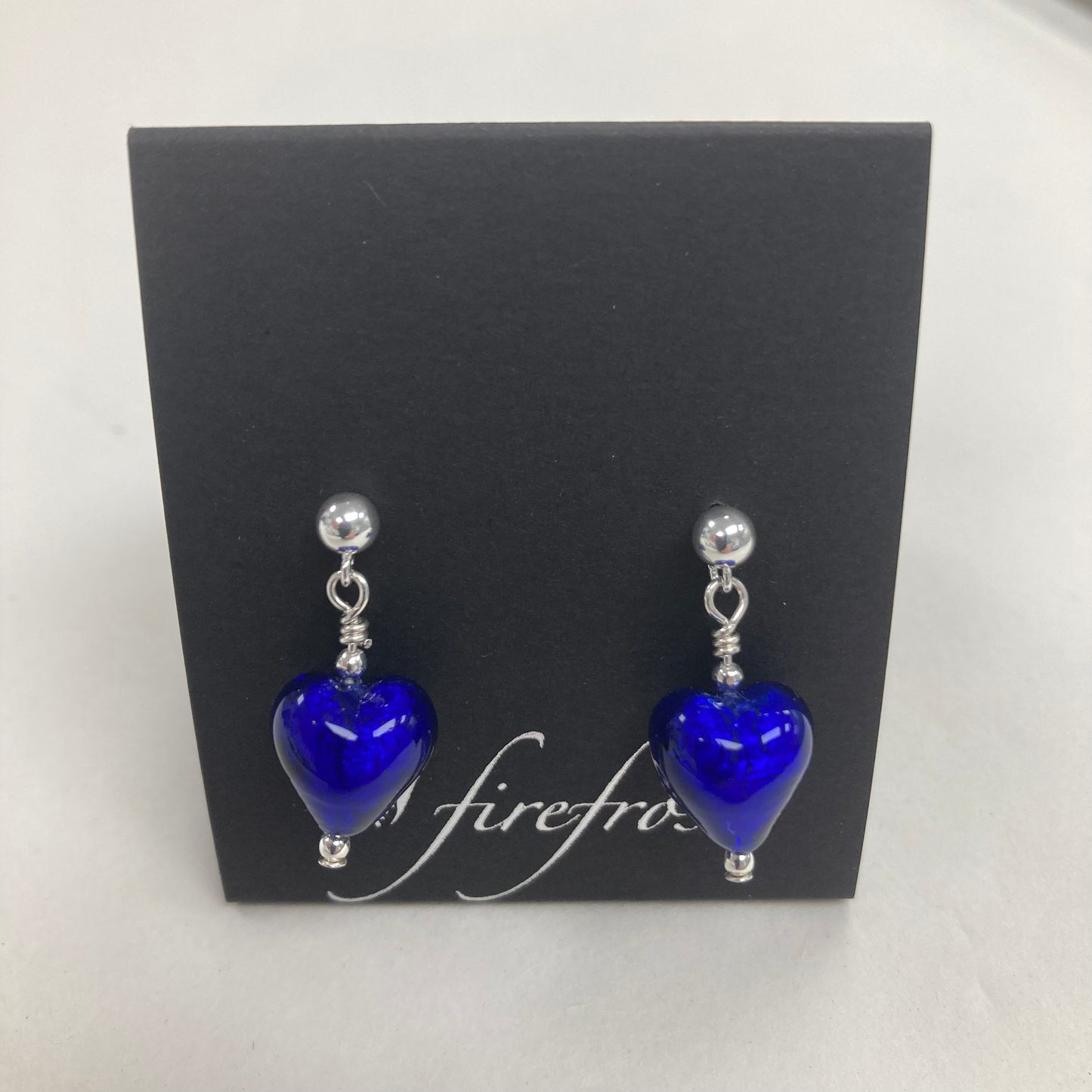 Silver, Murano Glass Heart Earrings