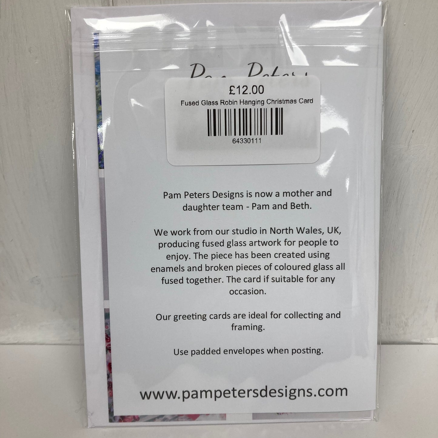 Fused Glass Robin Hanging Christmas Card