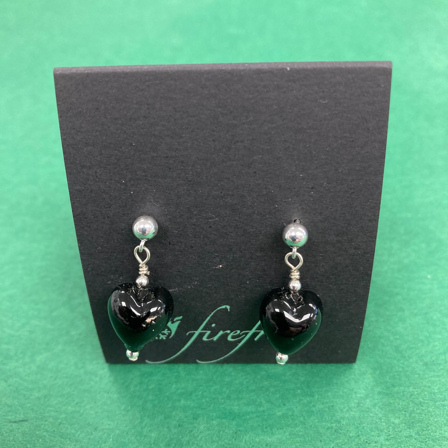 Silver, Murano Glass Heart Earrings