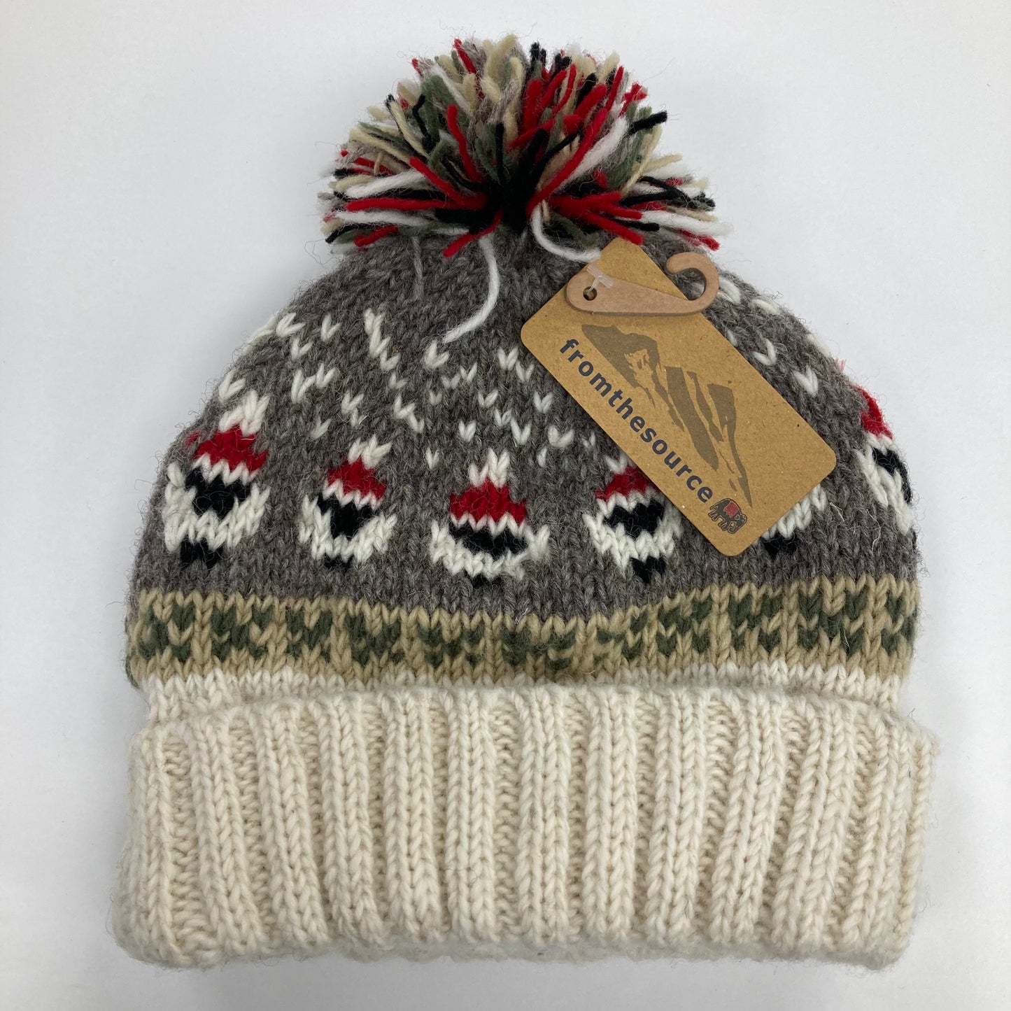 Bonnet à pompon en mouton sarcelle (100 % laine tricotée à la main)