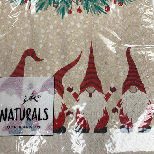 Happy Santas Natural Christmas Napkins 33cm