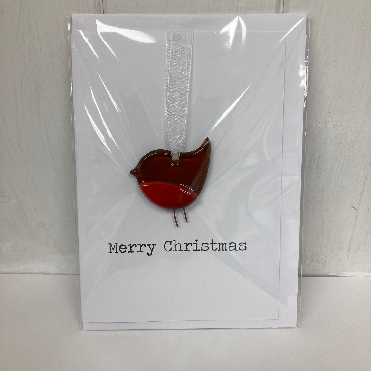 Fused Glass Robin Hanging Christmas Card