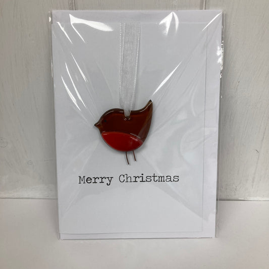 Fused Glass Robin Hanging Christmas Card
