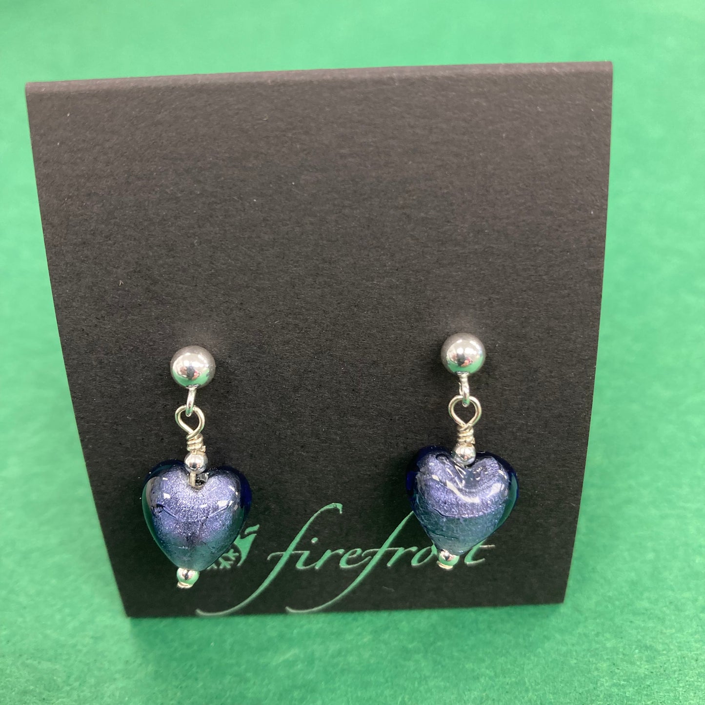 Silver, Murano Glass Heart Earrings