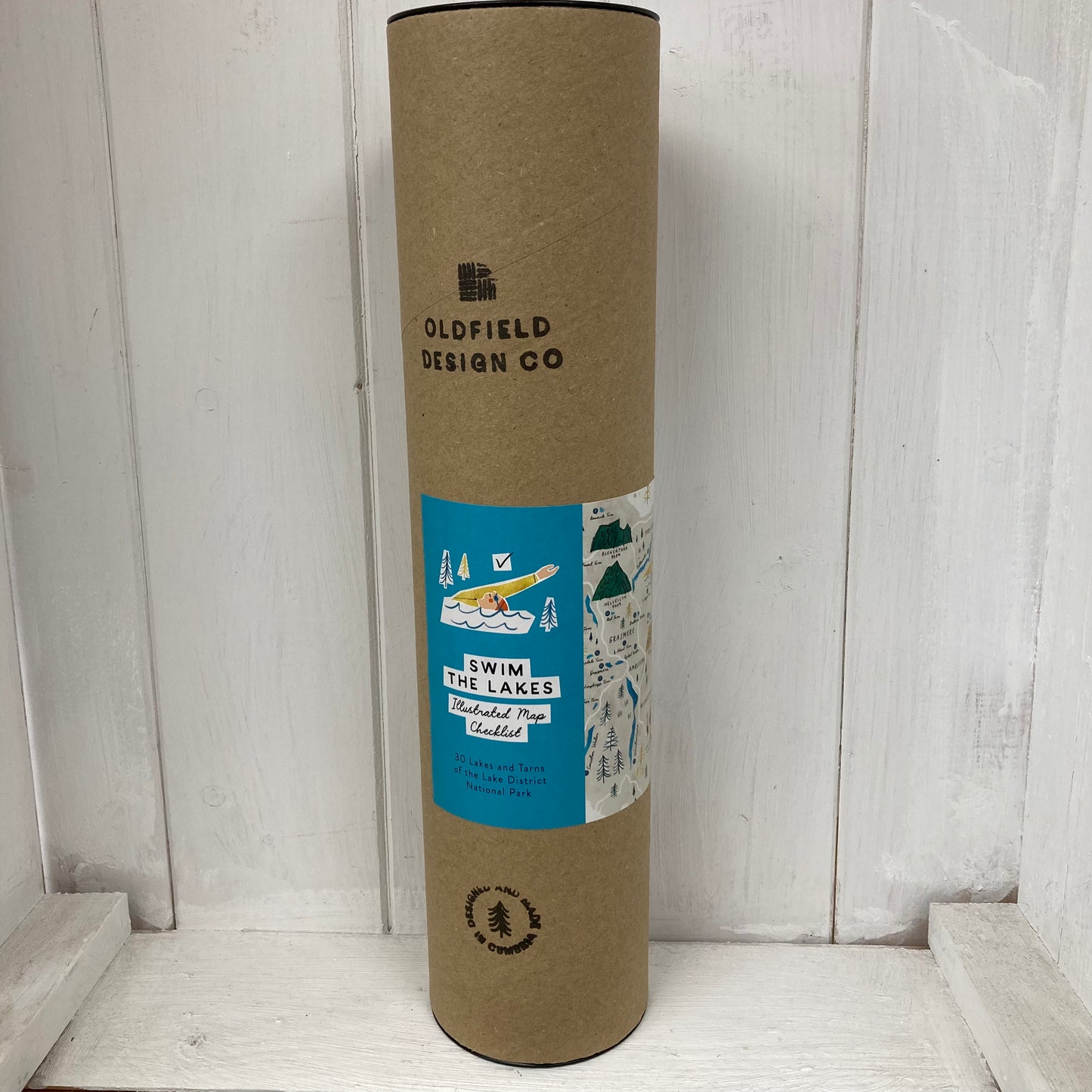 Swim the Lakes A3 Map Checklist with wooden frame