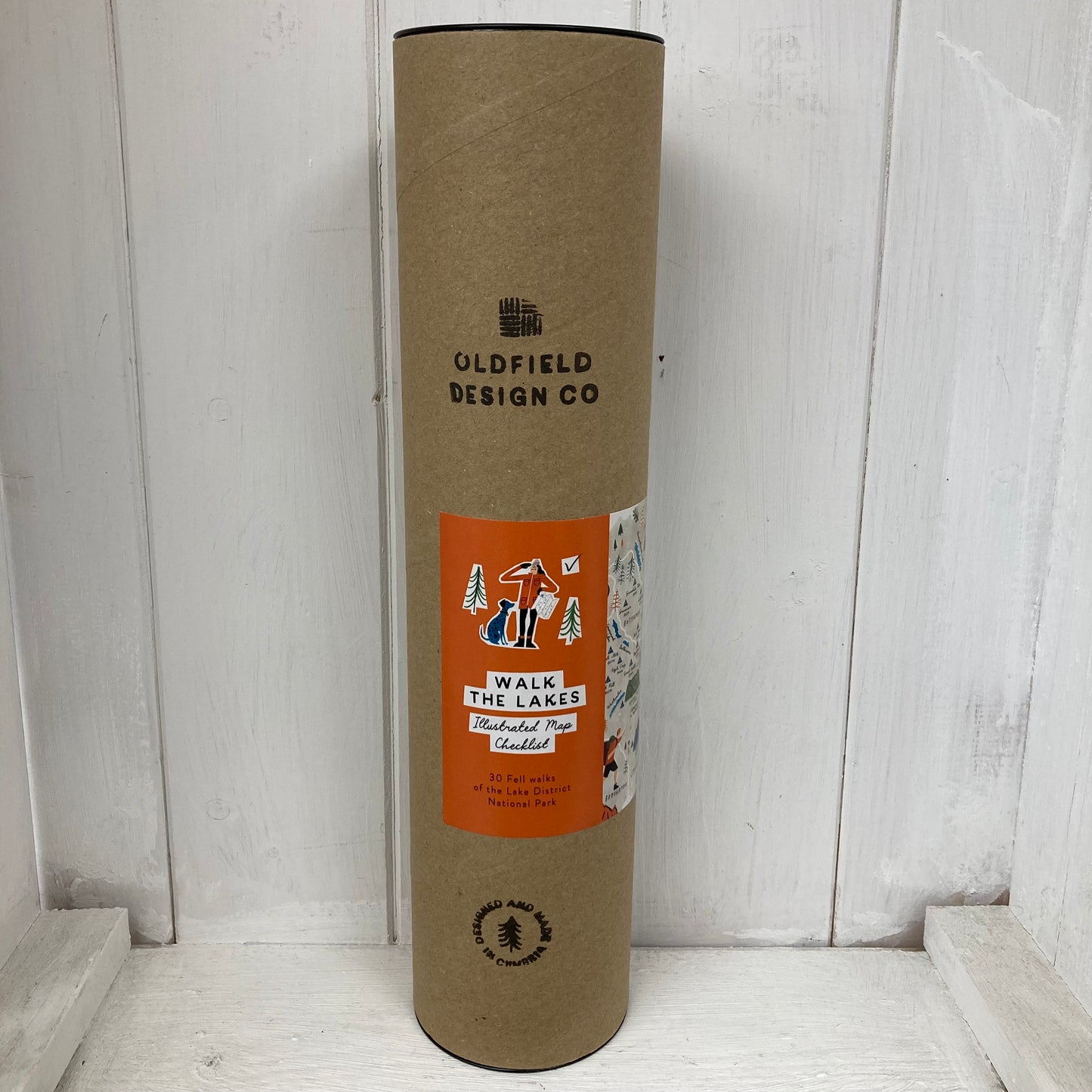 Walk the Lakes A3 Map Checklist with wooden frame