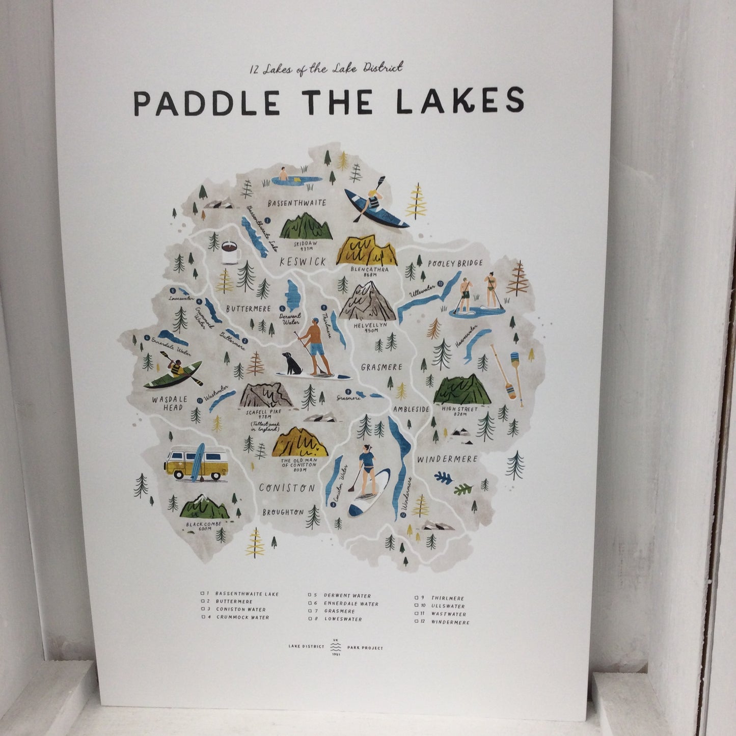 Paddle the Lakes A3 Map Checklist with wooden frame