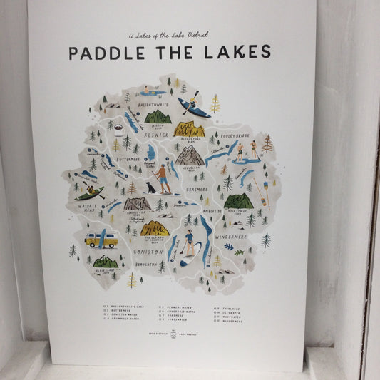 Paddle the Lakes A3 Map Checklist with wooden frame
