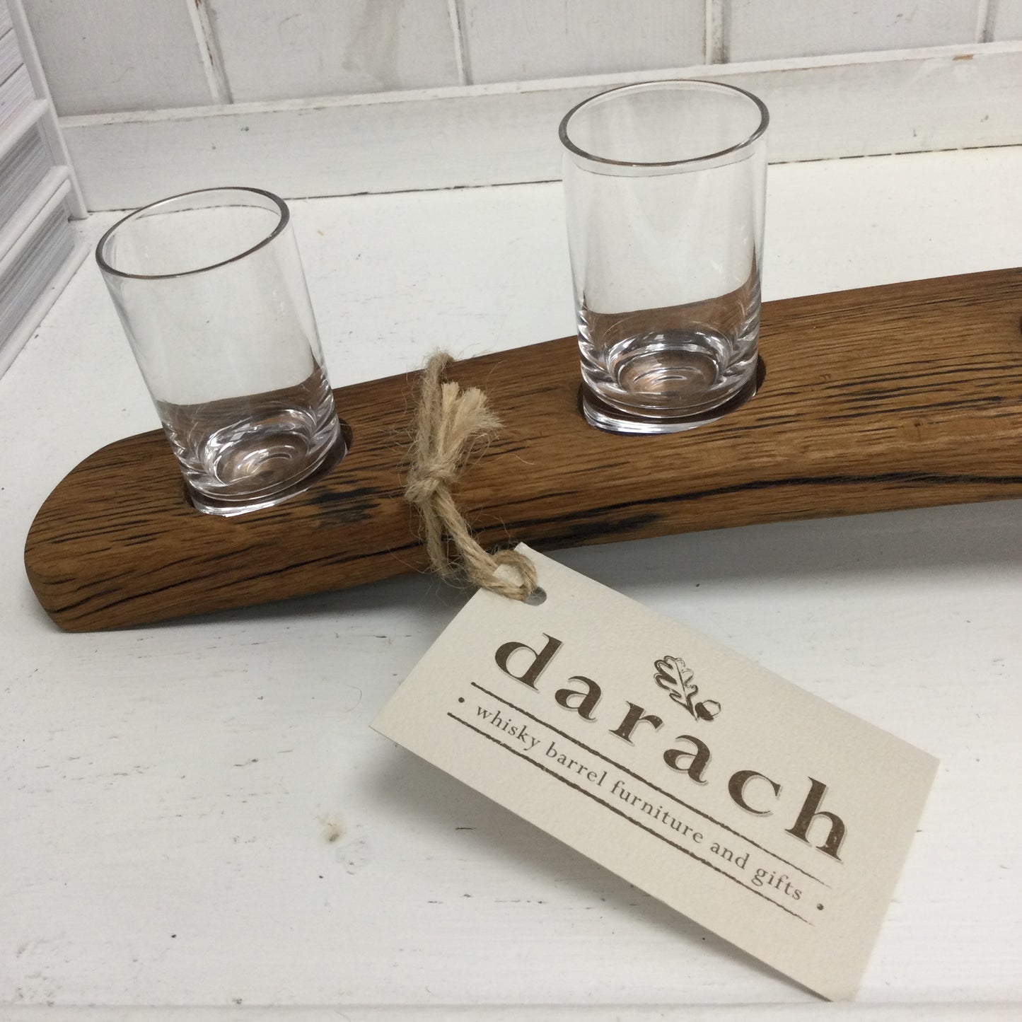 Five Shot Glasses on Whisky Barrel