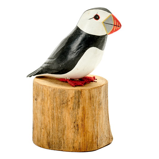 Small puffin on wood