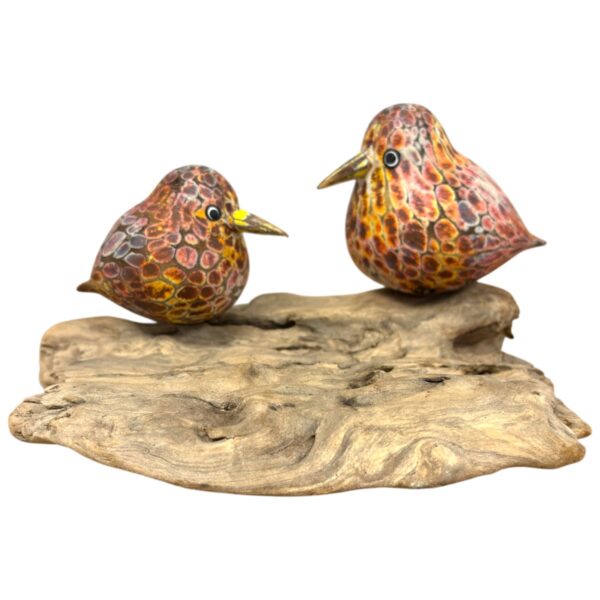 Mother and Chick Painted Abstract Birds on root