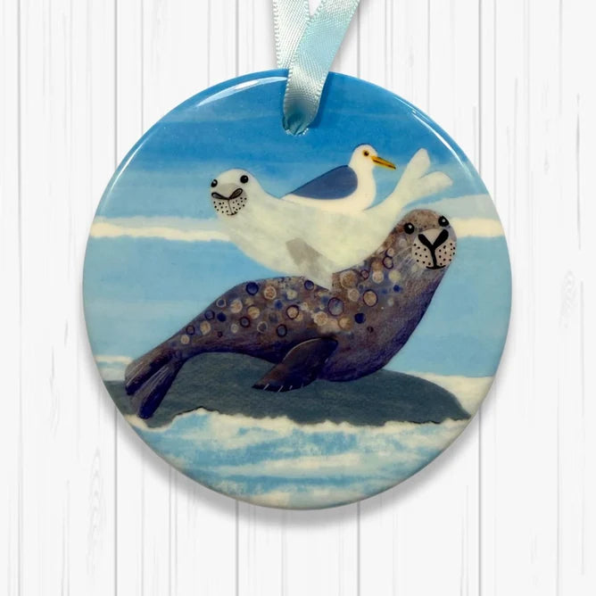 Seal Pup Snuggles Ceramic Hanging
