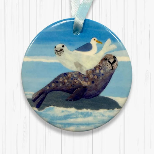 Seal Pup Snuggles Ceramic Hanging