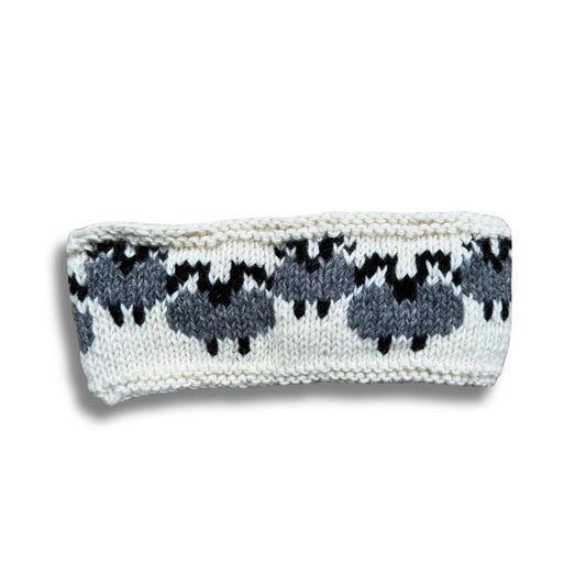 Cream Rams Sheep Headband (100% Handknitted Wool) Burgundy