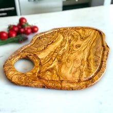 Load image into Gallery viewer, Grooved Olive Wood Chopping Board with handle
