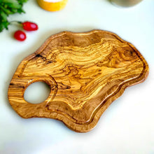 Load image into Gallery viewer, Grooved Olive Wood Chopping Board with handle
