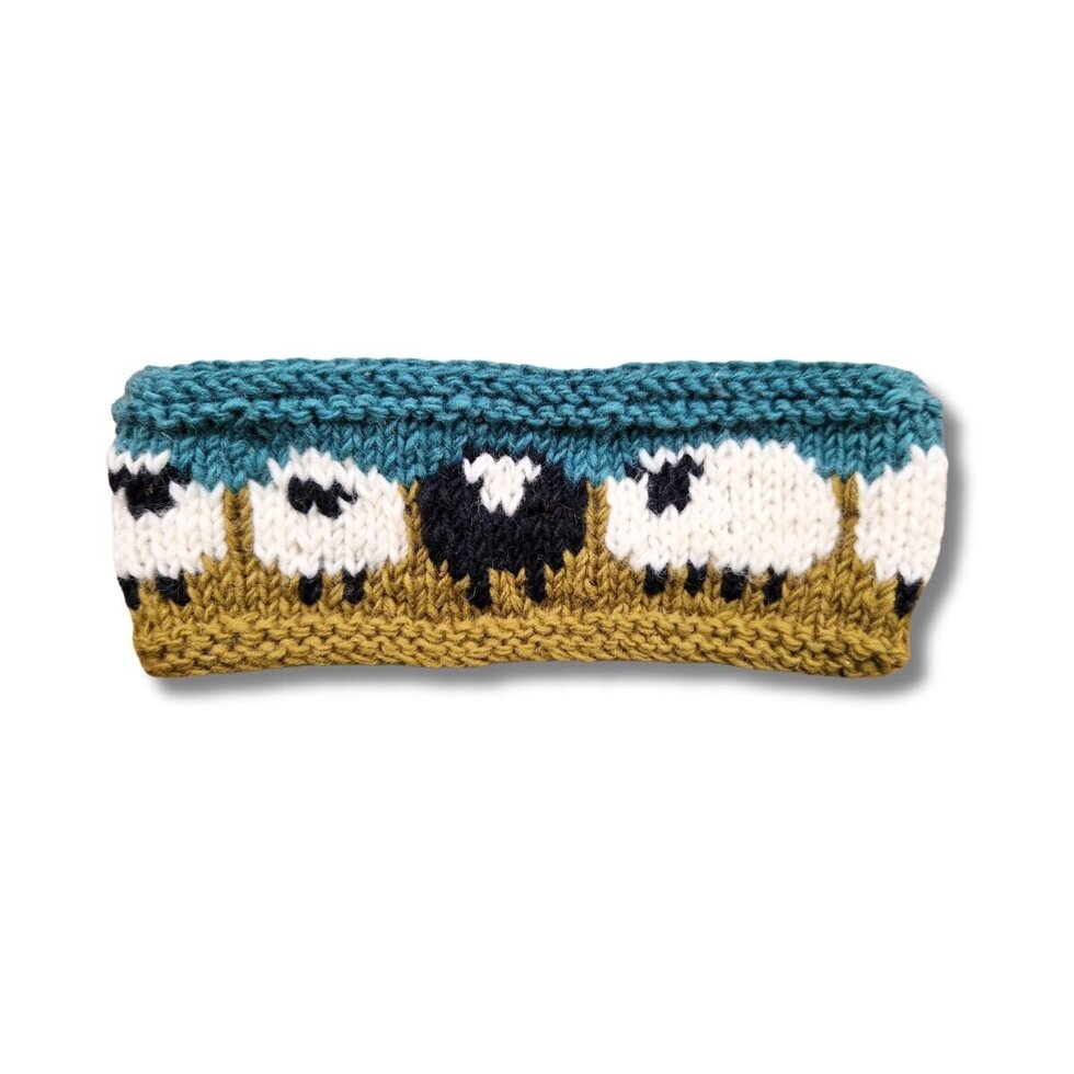 Sheep Headband (100% Handknitted Wool) Khaki