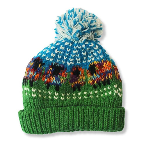 Psychedelic Sheep Bobble Hat (100% Hand Knitted Wool)