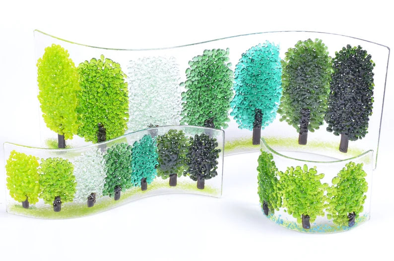 Large Fused Glass Summer Trees Wave - The Coast Office