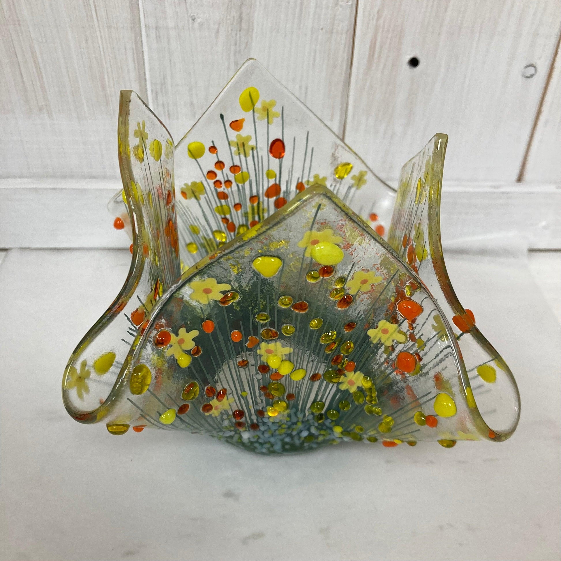 Daffodil Fused Glass Tea light Vases by Pam Peters - The Coast Office